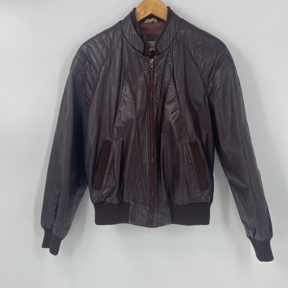 Brown leather zip front bomber jacket size 38 - Picture 12 of 16